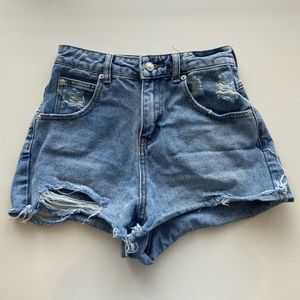 Ripped Blue Jean Shorts